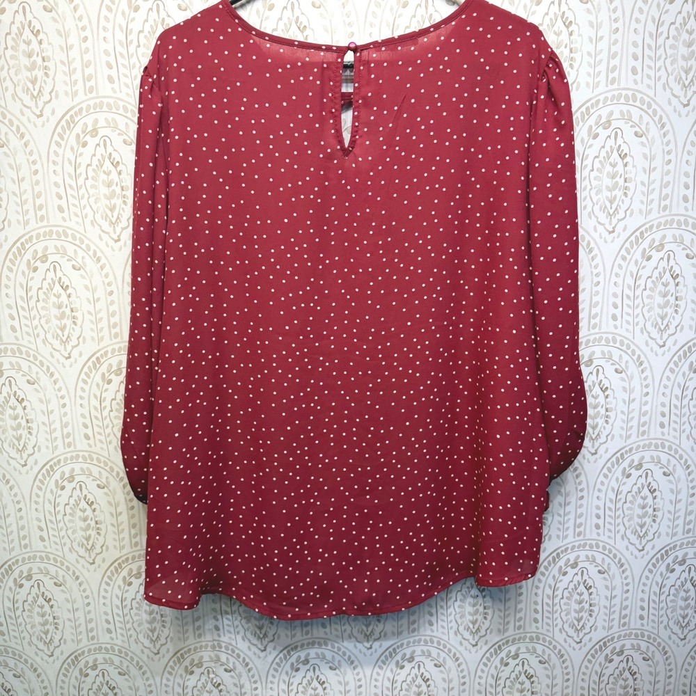Maurices Womens XXL Burgundy Polka Dot Keyhole Long Sleeve Blouse‎ Top Red - Picture 2 of 8